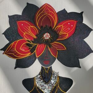 Elegant Crimson Crowned Empress – Mixed Media Wall Art